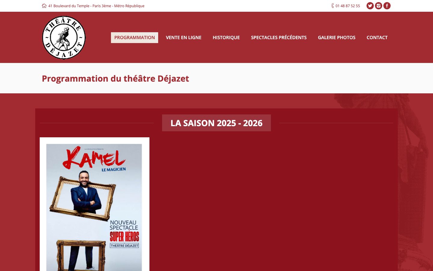 Homepage screenshot of Théâtre Déjazet