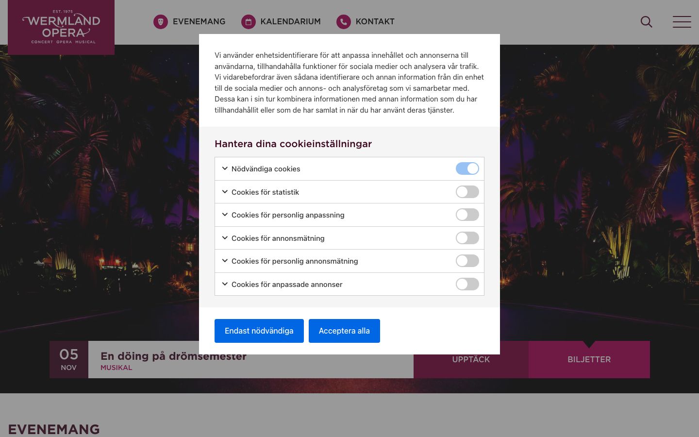 Homepage screenshot of Wermland Opera