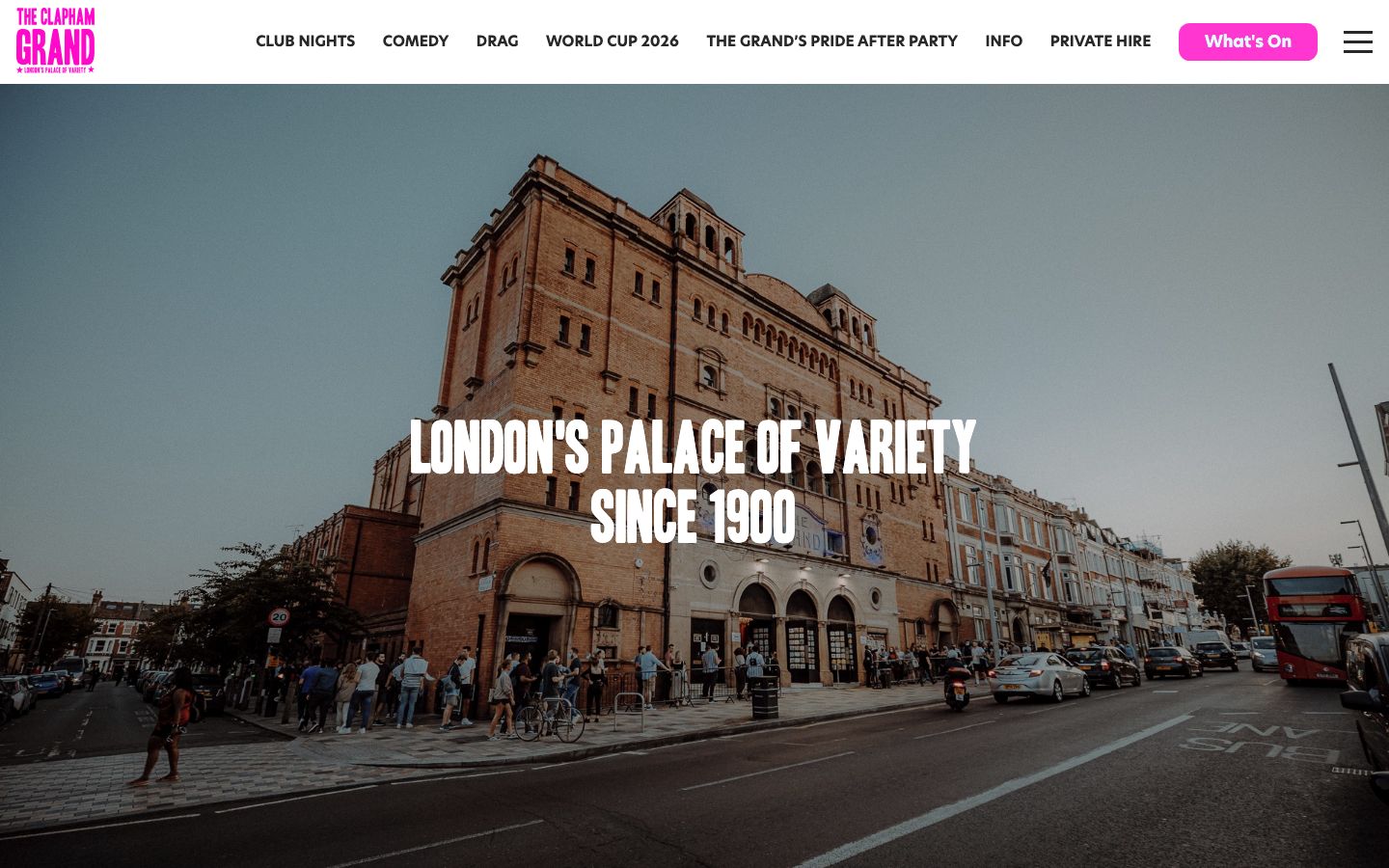 Homepage screenshot of The Clapham Grand