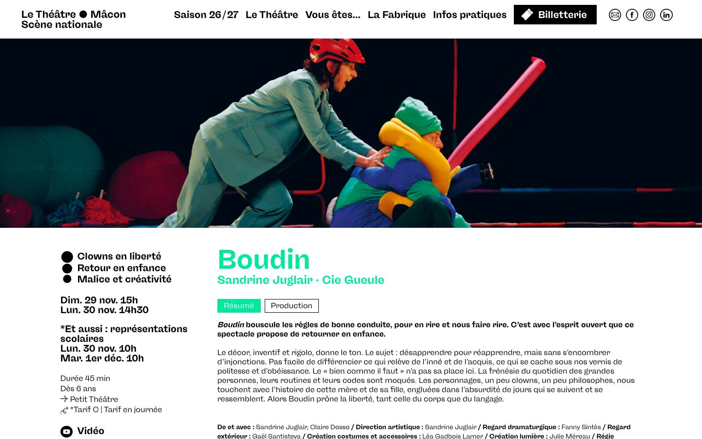 Event detail page screenshot of Le Théâtre, Scène nationale de Mâcon