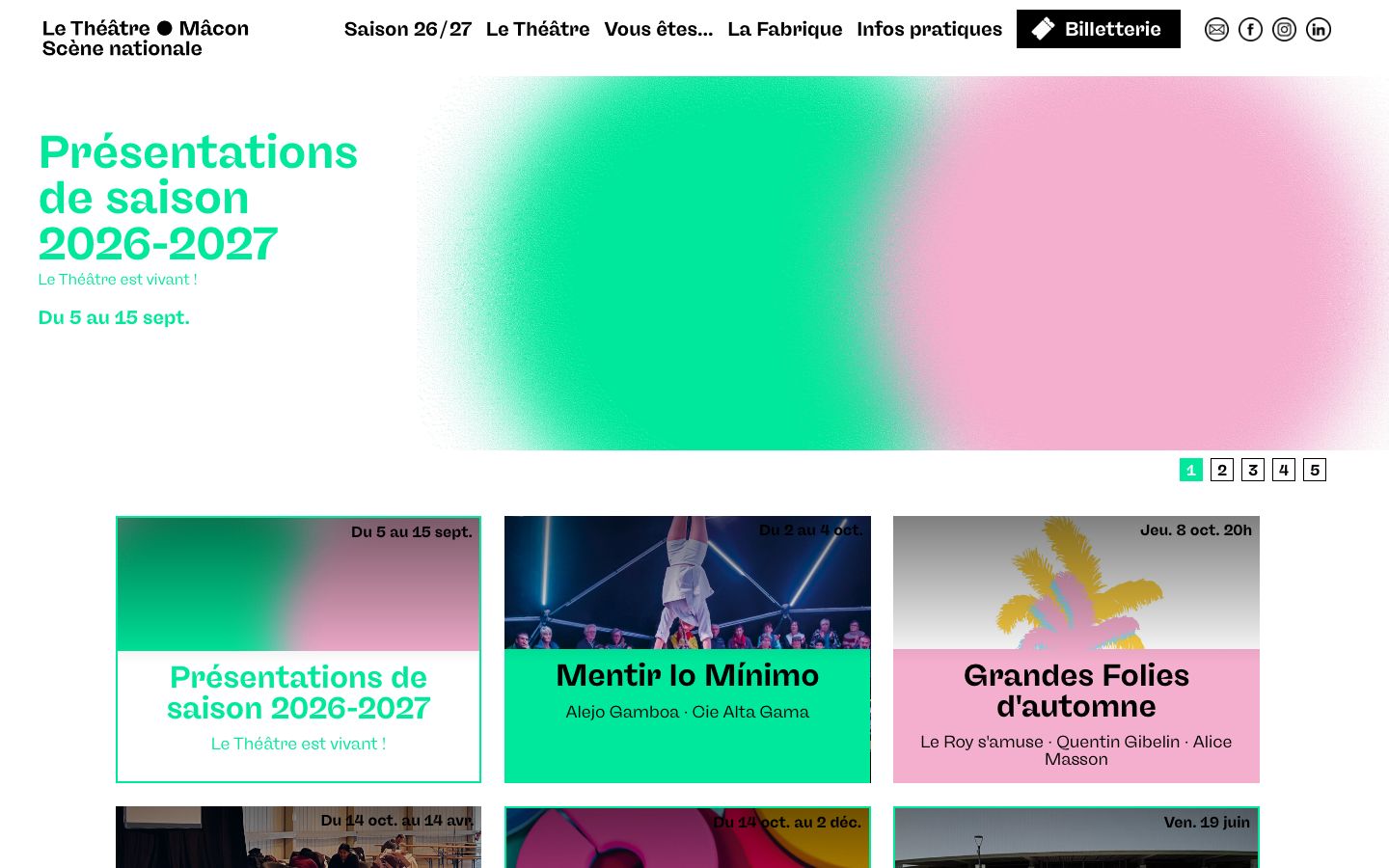 Homepage screenshot of Le Théâtre, Scène nationale de Mâcon