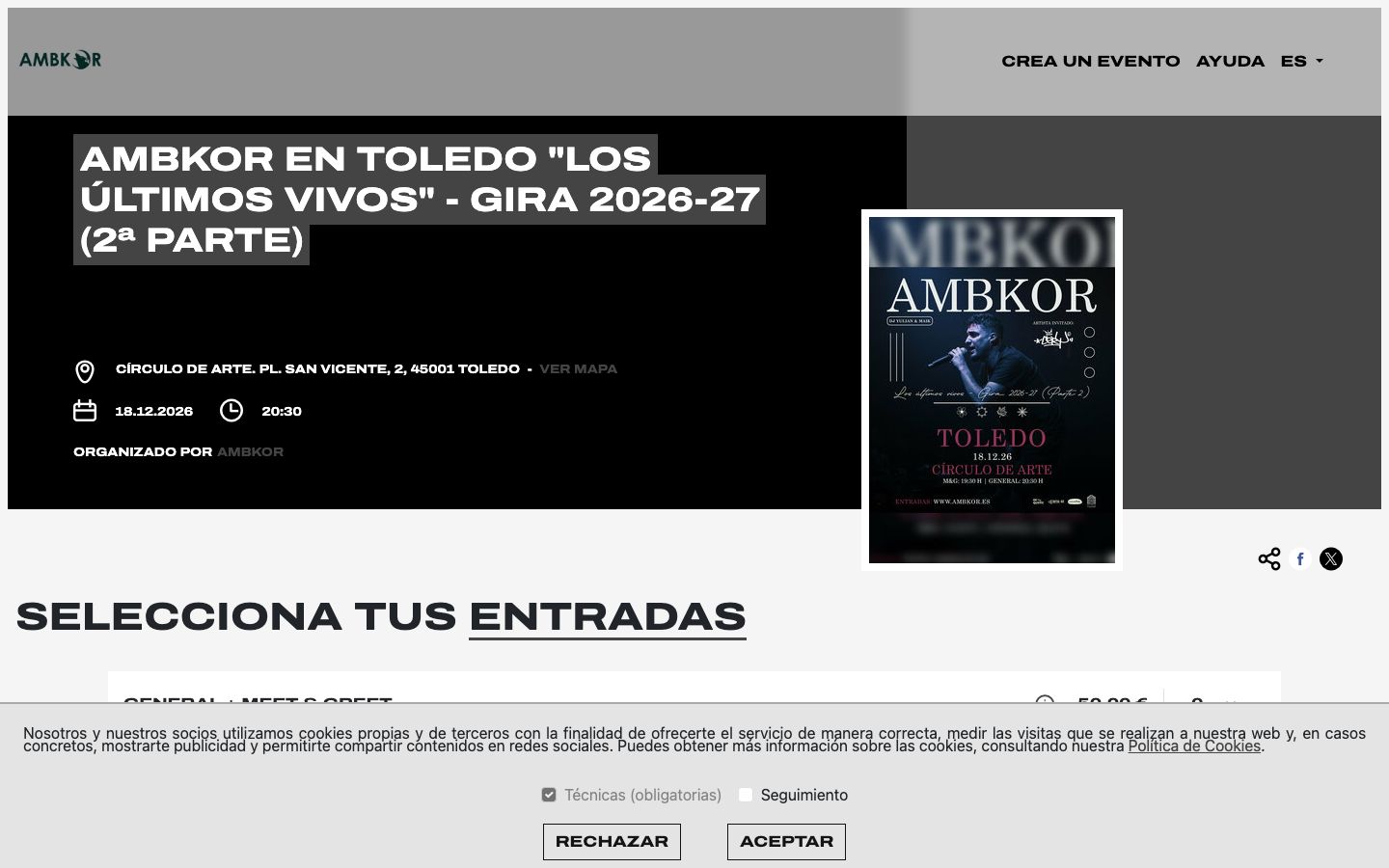 Event detail page screenshot of Circulo de Arte de Toledo