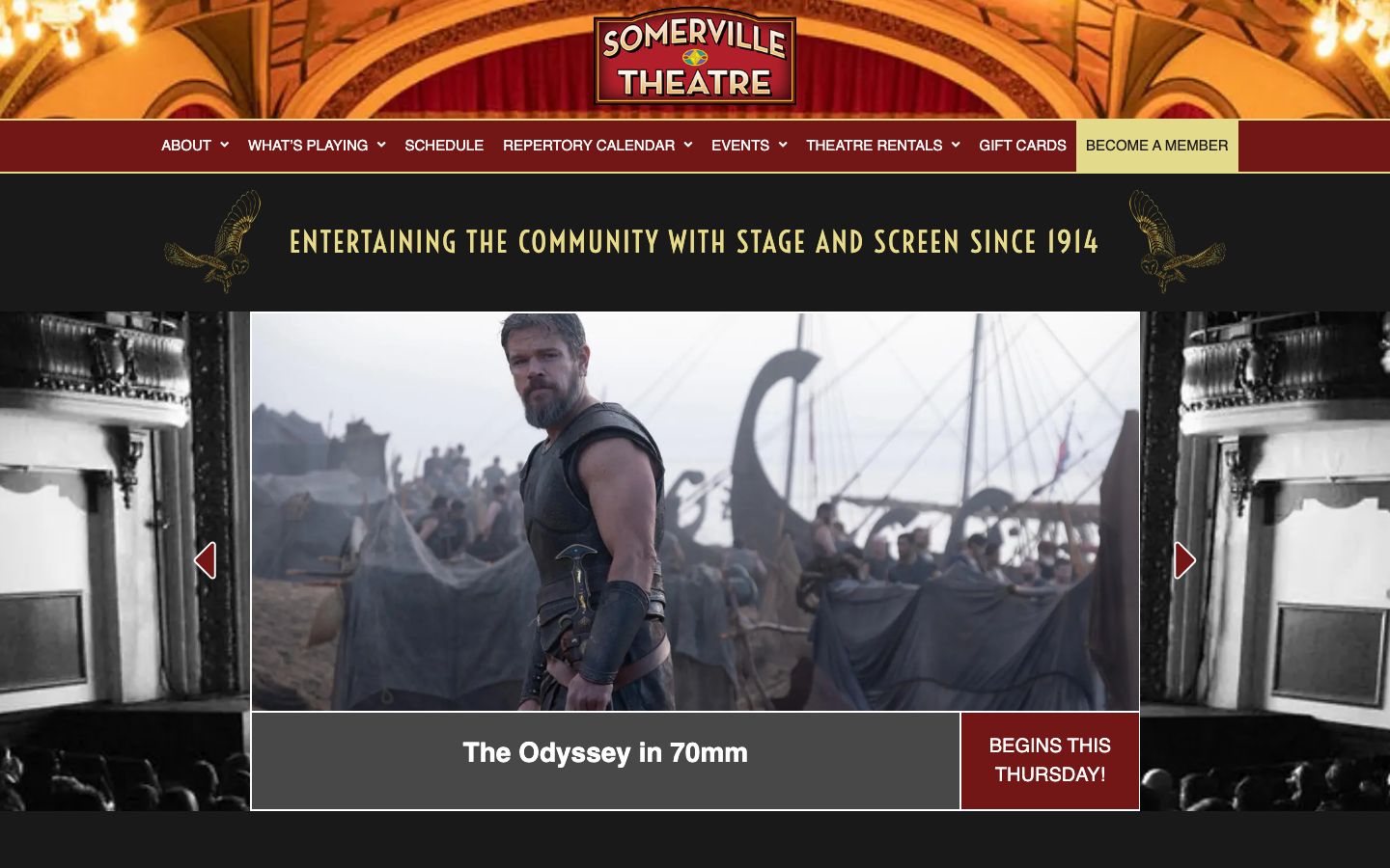 Homepage screenshot of Somerville Theatre