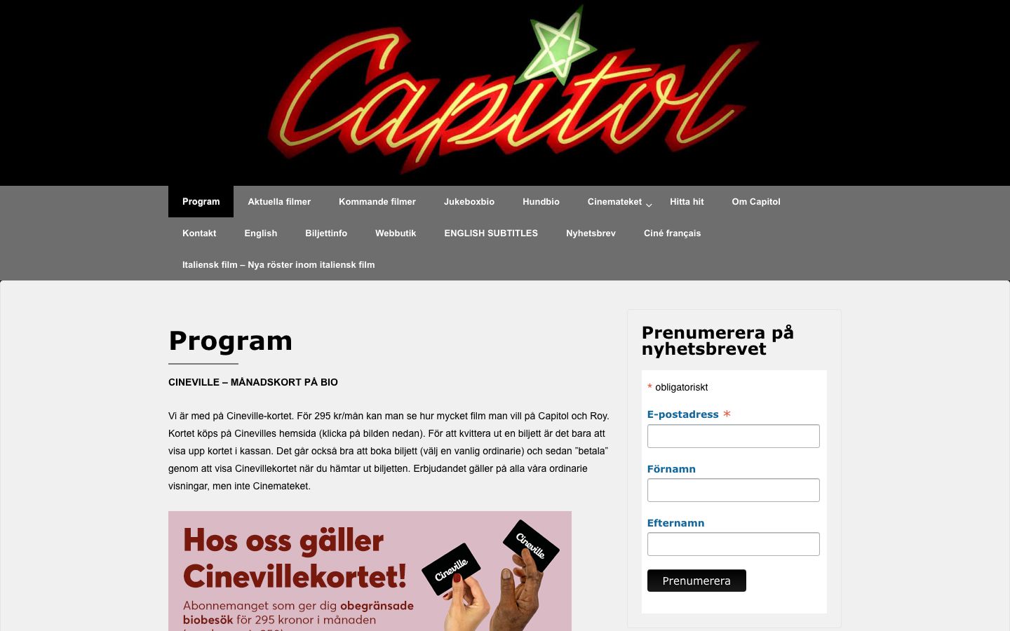 Homepage screenshot of Capitol Göteborg