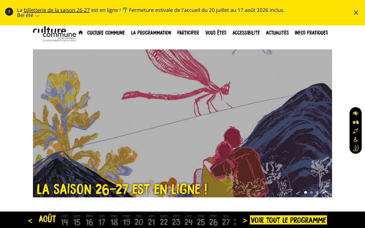Homepage screenshot of Culture Commune, scène nationale du Bassin minier du Pas-de-Calais