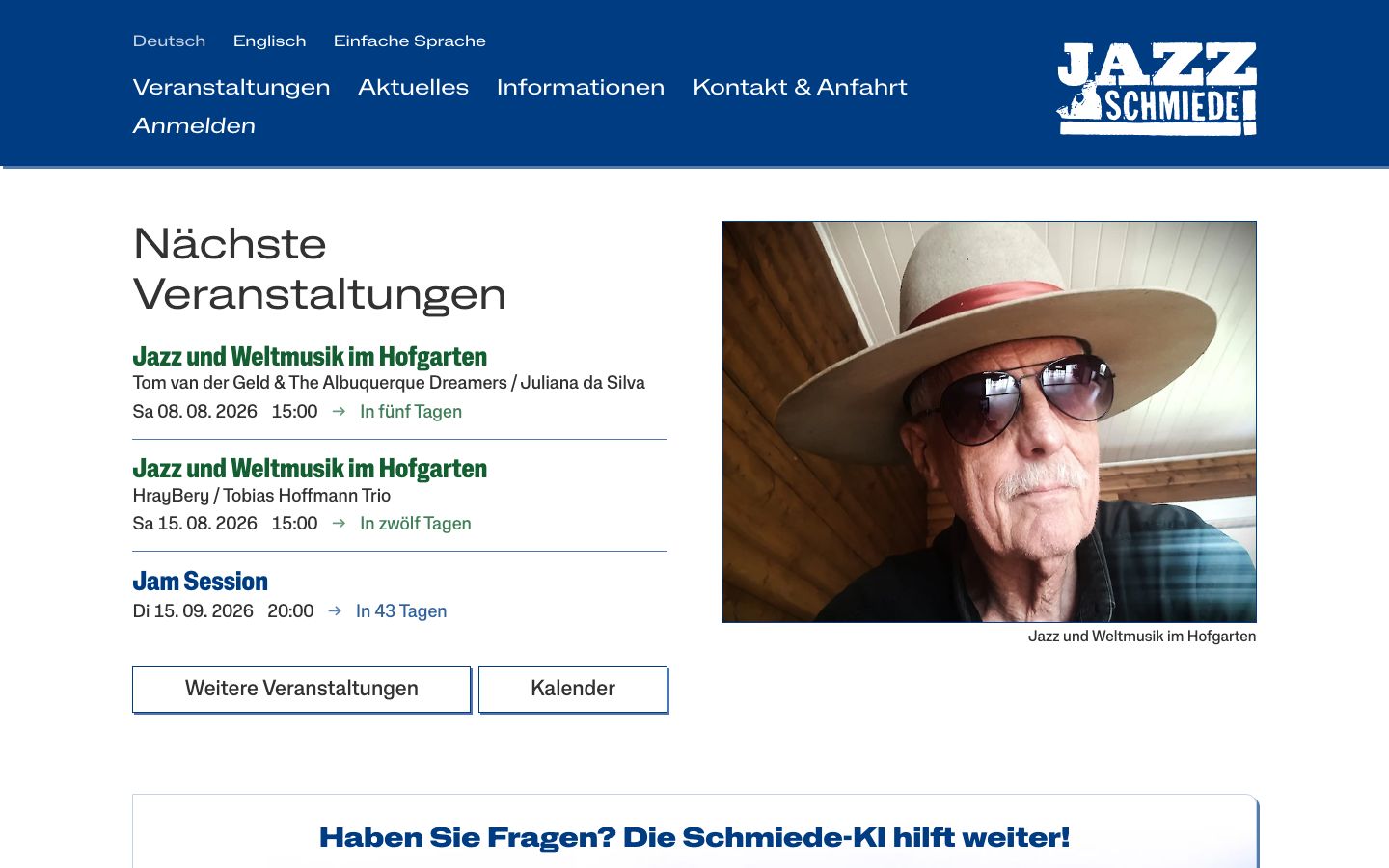 Homepage screenshot of Jazz-Schmiede Düsseldorf