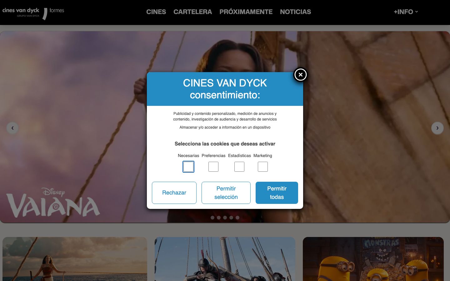 Homepage screenshot of Cines Van Dyck Tormes