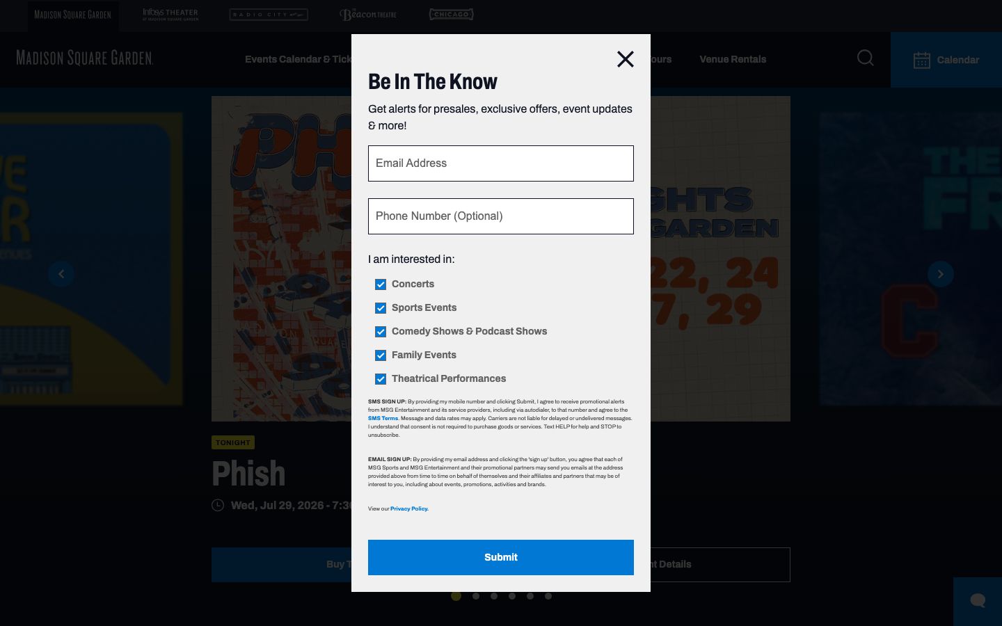 Homepage screenshot of MSG