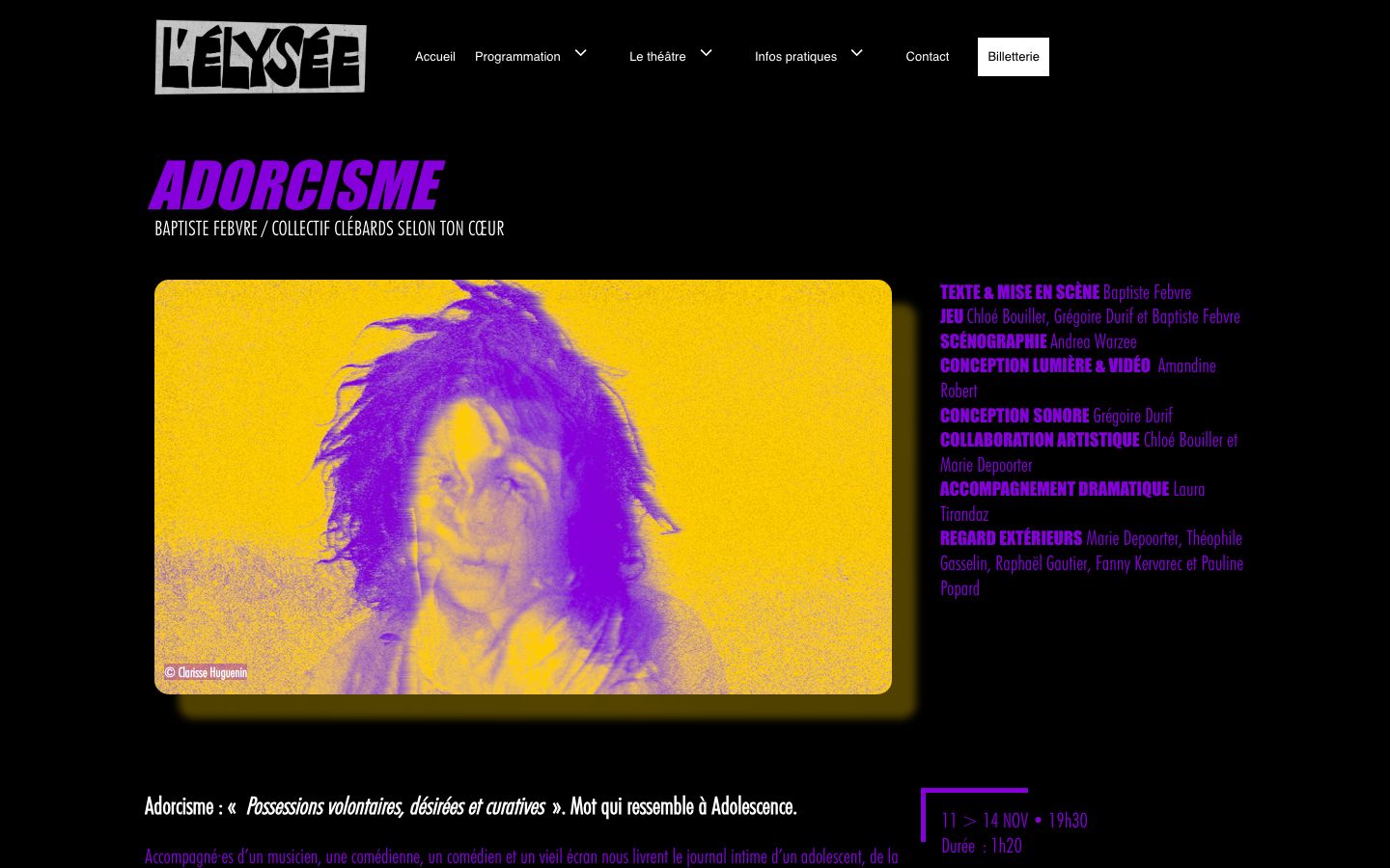 Event detail page screenshot of Théâtre de l'Élysée